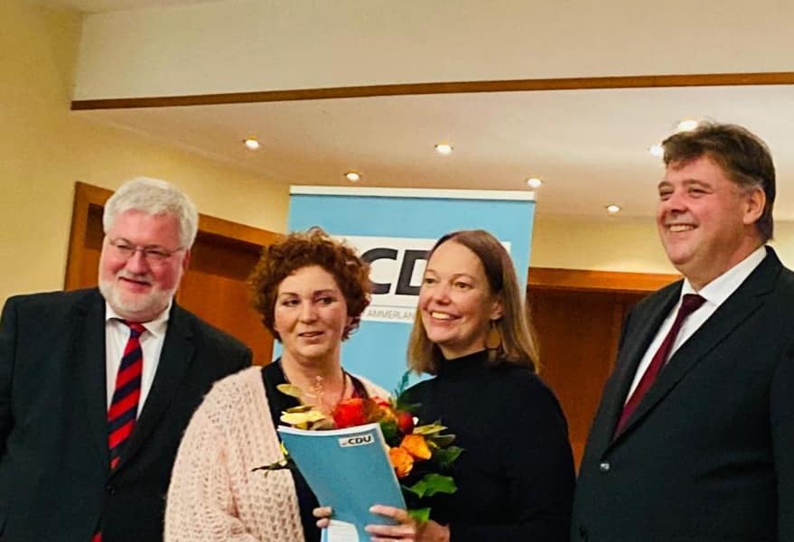 v.l.: Stephan Albani MdB, Frauke Tammen (Frauen Union), Mira Duhm, Jens Nacke MdL